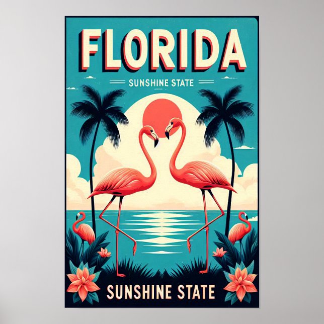 Vintag Florida Flamingo Reiseposter Poster (Vorne)