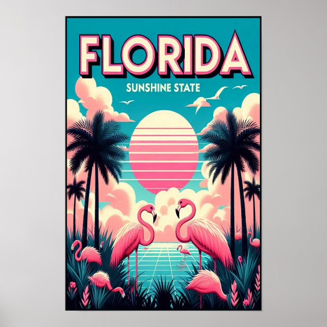 Vintag Florida Flamingo Reiseposter Poster (Vorne)