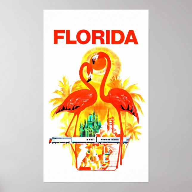 Vintag Florida Flamingos Travel Poster (Vorne)