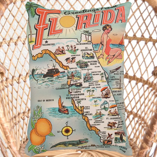 Vintag Florida map kitschige Grüße Dekokissen (Von Creator hochgeladen)