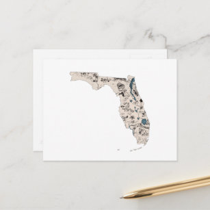 Vintag Florida Picture Map Staat Diagramm Postkarte