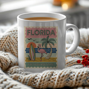 Vintag Florida Postcard Flamingo Palm Trees Kaffeetasse