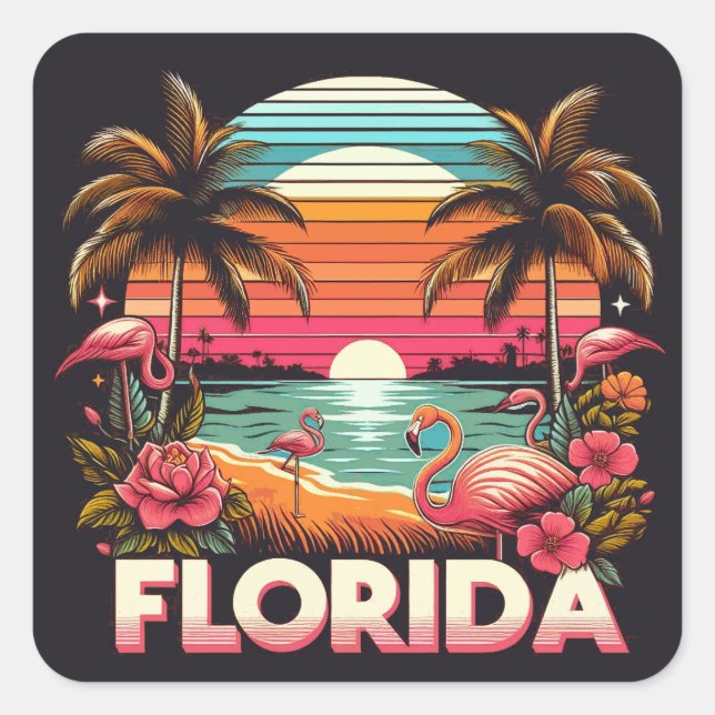 Vintag Florida Quadratischer Aufkleber (Vorderseite)