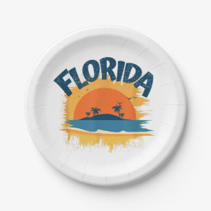Vintag Florida Retro T-Shirt Design Sonnenschein Pappteller