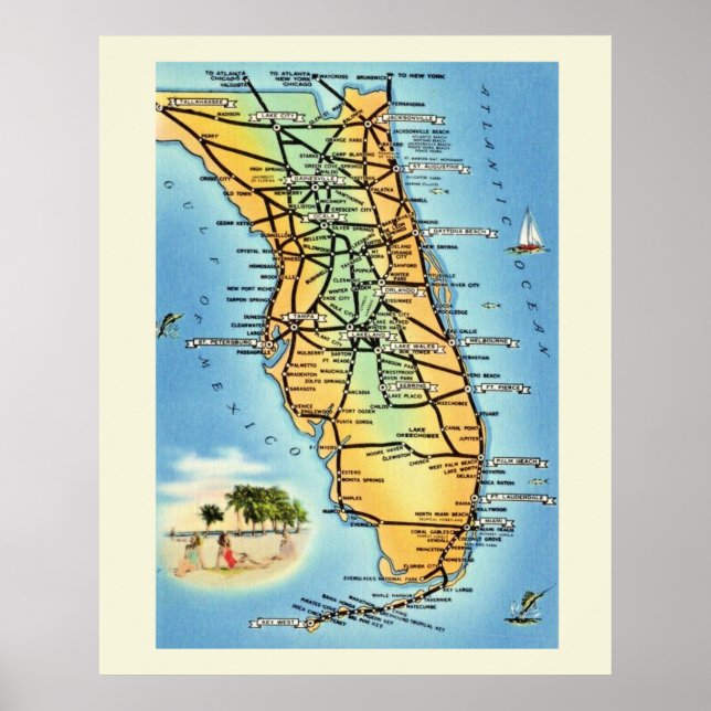 Vintag Florida Road Map Poster drucken (Vorne)