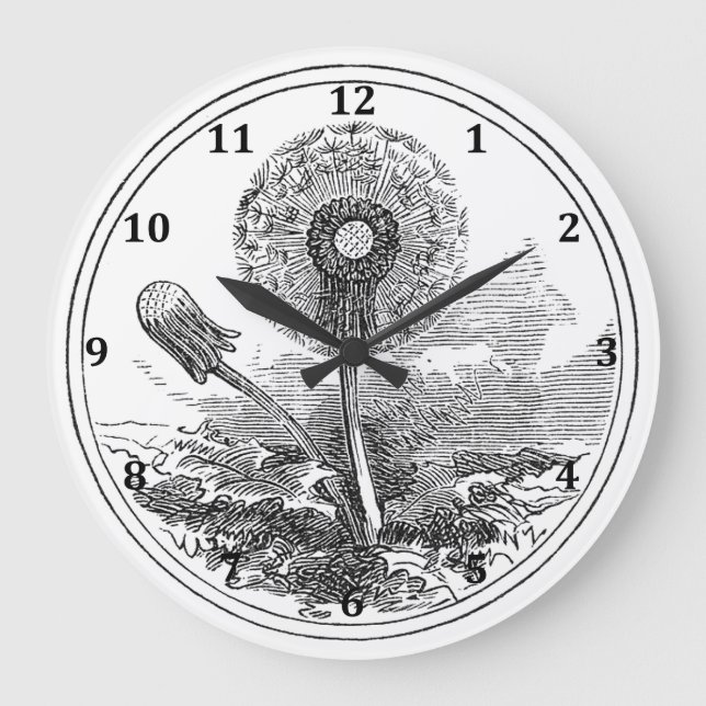 Vintag Fluffy Dandelion Große Wanduhr (Vorderseite)