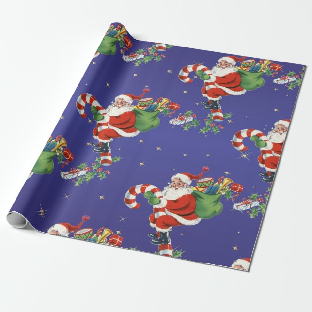 Vintag Flying Santa - Frohe Weihnachten Geschenkpapier (Ungerollt)