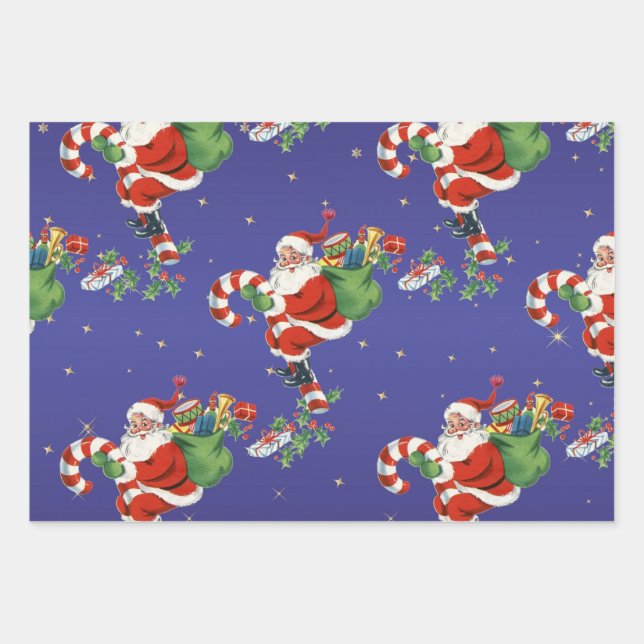 Vintag Flying Santa - Frohe Weihnachten Geschenkpapier Set (Vorderseite)