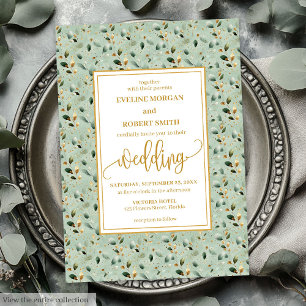 Vintag Forest Green Gold Greenerity Wedding Einladung