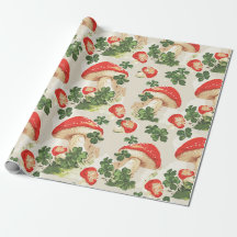 Vintag Forest Mushroom Lucky Clover Pattern