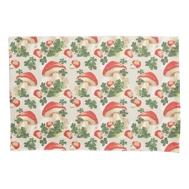 Vintag Forest Mushroom Lucky Clover Pattern Kissenbezug (Vorderseite)