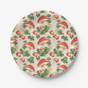 Vintag Forest Mushroom Lucky Clover Pattern Pappteller