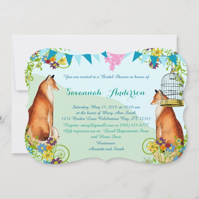 Vintag Fox Bunting Garden Brautparty lädt ein Einladung (Vorderseite)