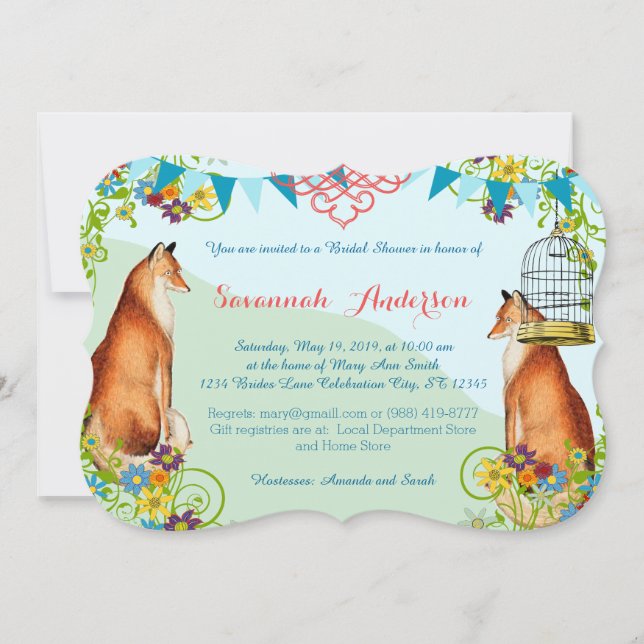 Vintag Fox Bunting Garden Brautparty lädt ein Einladung (Vorderseite)