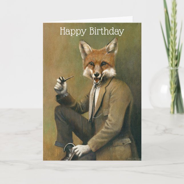 Vintag Fox Gentleman Birthday Card Karte (Vorderseite)