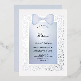 Vintag Frame Blue Bow Taufe Folieneinladung