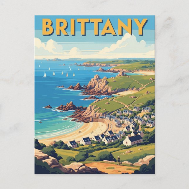 Vintag France Bretagne Beach Postcard Postkarte (Vorderseite)