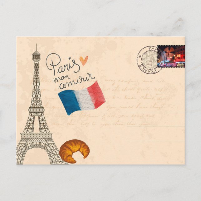Vintag France Paris Eiffel Tower Postkarte (Vorderseite)