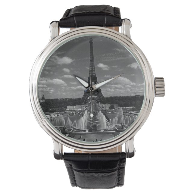 Vintag France Paris Fontains Tower Eiffel Armbanduhr (Vorderseite)