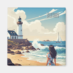 Vintag Frankreich Bretagne Beach Lighthouse Postca Magnet