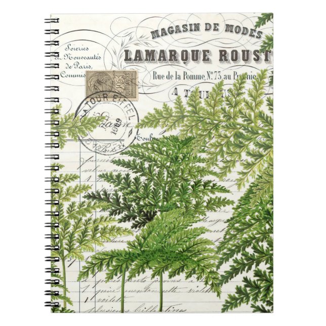 Vintag Französisch Ferns Spiral Journal Notebook Notizblock (Vorderseite)