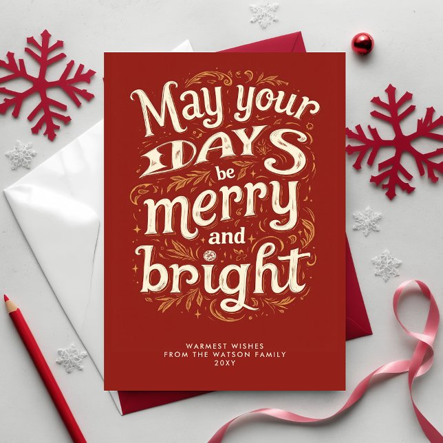 Vintag frohe und helle Weihnachten (Vintage Merry and Bright Red Christmas Holiday Card)