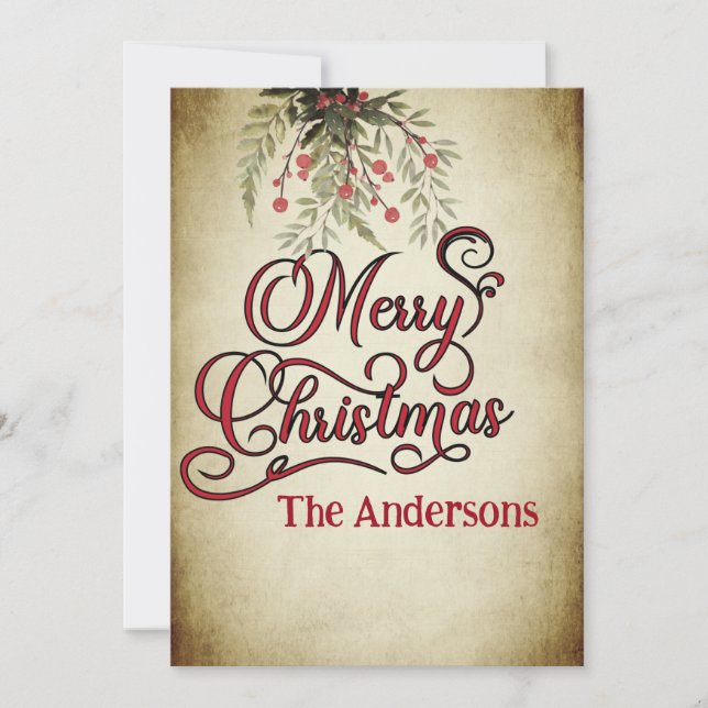 Vintag frohe Weihnachten botanische Heilige (Vorderseite)