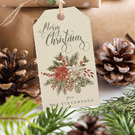 Vintag Frohe Weihnachten Poinsettia Geschenkanhänger