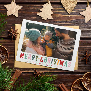 Vintag frohe Weihnachten Retro farbenfrohe Typogra Postkarte