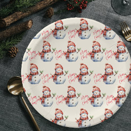 Vintag frohe Weihnachten & Snowmen Pappteller