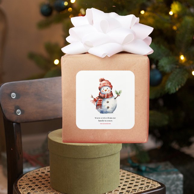 Vintag frohe Weihnachten & Snowmen Quadratischer Aufkleber (Von Creator hochgeladen)