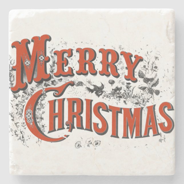 Vintag frohe Weihnachten Steinuntersetzer (Vorderseite)