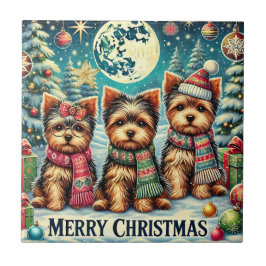 Vintag Frohe Weihnachten Terrier Yorskhire Yorkie Fliese
