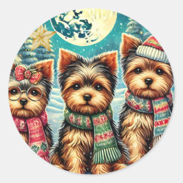 Vintag Frohe Weihnachten Terrier Yorskhire Yorkie Runder Aufkleber