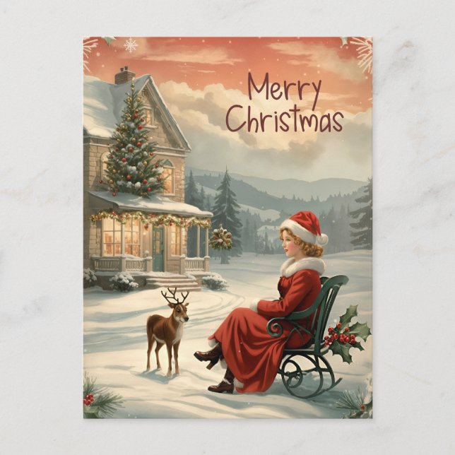 Vintag Frohe Weihnachten Traditionelle Postkarte (Vorderseite)