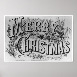 Vintag "Frohe Weihnachten" um 1876 Poster