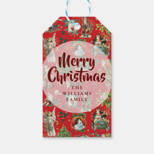 Vintag frohe Weihnachten Weihnachts-Feierliche Rot Geschenkanhänger