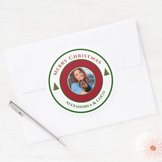 Vintag Frohe Weihnachts-Foto personalisieren Runder Aufkleber (Umschlag)