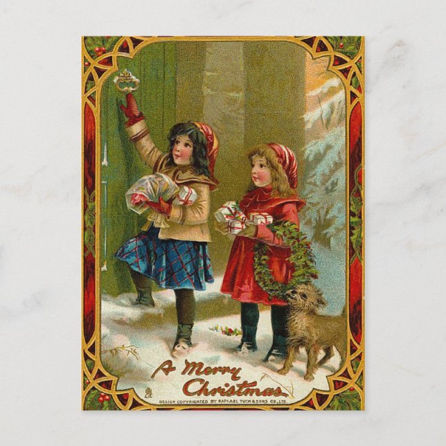 Vintag Frohe Weihnachts-Postkarte Feiertagspostkarte (Vorderseite)