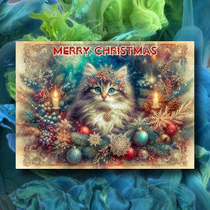Vintag Frohe Weihnachtskatze mit Schrift Feiertagskarte