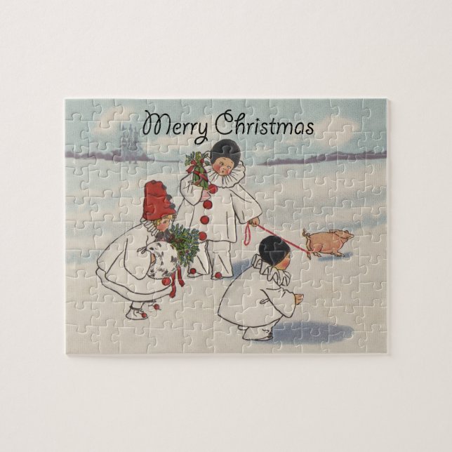 Vintag frohe Weihnachtsschneekinder (Horizontal)