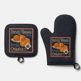 Vintag Fruchtlabel Washington Navel Orange Ofenhandschuh & Topflappen-Set