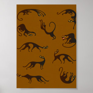 Vintag Funny Black Brown Kitten Cat Poster