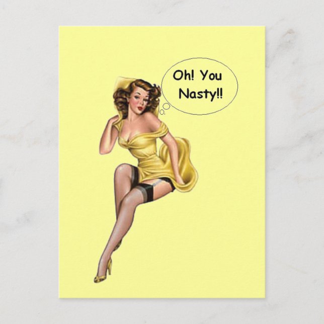 Vintag Funny Retro Girl Oh, du Eklig Postkarte (Vorderseite)