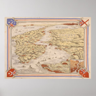 Vintag Gallipoli Campaign Map (1915) Dardanelles Poster