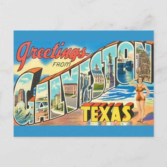 Vintag Galveston Greetings Postkarte (Vorderseite)