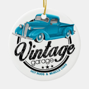 Vintag Garage Blue Truck Keramik Ornament