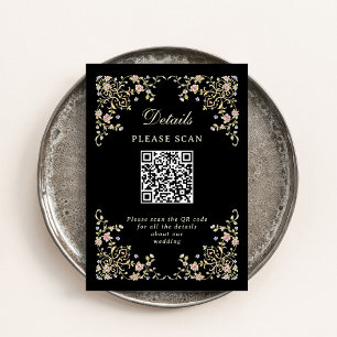 Vintag Garden Black   Hochzeitdetails und QR-Code Begleitkarte