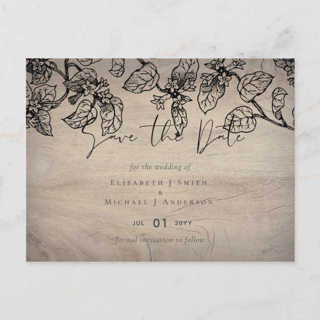 Vintag Garden Blätter Classic Budget Wedding Postkarte (Vorderseite)