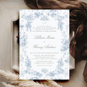 Vintag Garden Chateau Blue Toile Klassische Hochze Einladung
